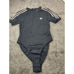 Adidas Logo Embossed Black Dance Gymnastic Active Fitness Body Suit Size Small